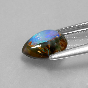 1.43캐럿 천연 멀티컬러 볼더 오팔, 배 모양, 8.1×6.3 mm, 불투명체