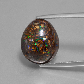 9.07캐럿 천연 멀티컬러 볼더 오팔, 멋진 모양, 14.1×11.9 mm, 불투명체