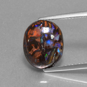 4.74캐럿 천연 멀티컬러 볼더 오팔, 타원형 컷, 12.1×10.3 mm, 불투명체