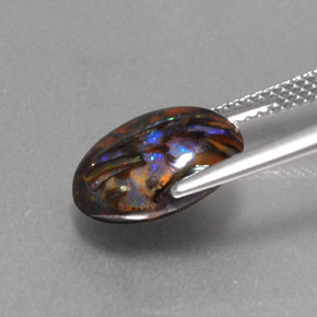 4.74캐럿 천연 멀티컬러 볼더 오팔, 타원형 컷, 12.1×10.3 mm, 불투명체