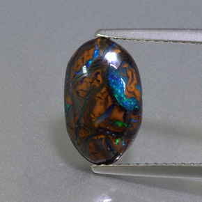 2.68캐럿 천연 멀티컬러 볼더 오팔, 타원형 컷, 11.8×7.3 mm, 불투명체