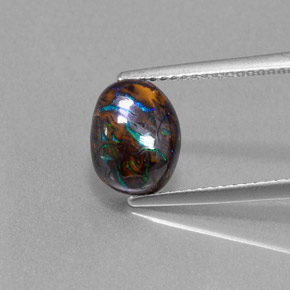 3.22캐럿 천연 멀티컬러 볼더 오팔, 타원형 컷, 9.6×7.6 mm, 불투명체