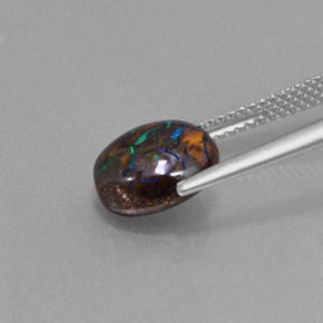 3.22캐럿 천연 멀티컬러 볼더 오팔, 타원형 컷, 9.6×7.6 mm, 불투명체