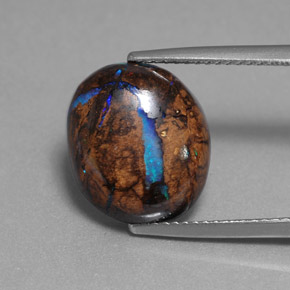 7.80캐럿 천연 멀티컬러 볼더 오팔, 타원형 컷, 13.7×11.8 mm, 불투명체