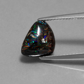 3.13캐럿 천연 멀티컬러 볼더 오팔, 멋진 모양, 10.8×8.6 mm, 불투명체