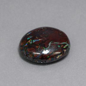 6.51캐럿 천연 멀티컬러 볼더 오팔, 타원형 컷, 13.1×11.7 mm, 불투명체