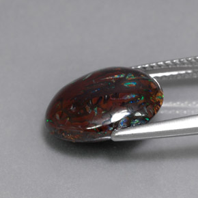 6.51캐럿 천연 멀티컬러 볼더 오팔, 타원형 컷, 13.1×11.7 mm, 불투명체