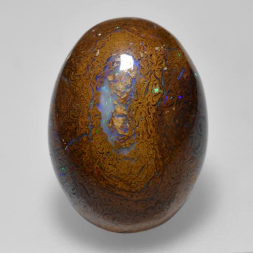 15.56캐럿 천연 멀티컬러 볼더 오팔, 타원형 컷, 19.3×14.3 mm, 불투명체
