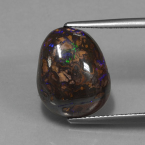 12.14캐럿 천연 멀티컬러 볼더 오팔, 멋진 모양, 16.6×13.3 mm, 불투명체