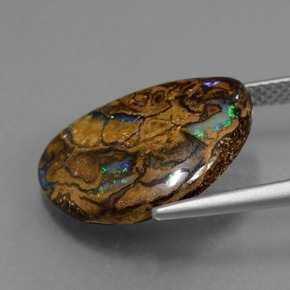 7.07캐럿 천연 멀티컬러 볼더 오팔, 멋진 모양, 17.6×13.1 mm, 불투명체