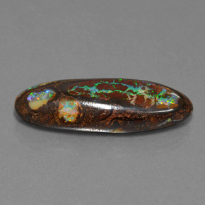 27.43캐럿 천연 멀티컬러 볼더 오팔, 타원형 컷, 35.8×12.4 mm, 불투명체