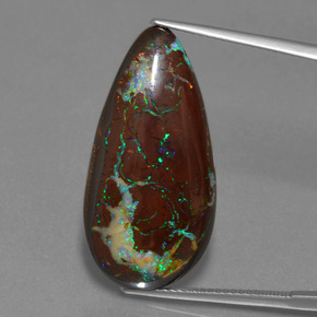 22.94캐럿 천연 멀티컬러 볼더 오팔, 배 모양, 29.2×14.7 mm, 불투명체