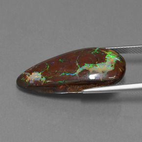 22.94캐럿 천연 멀티컬러 볼더 오팔, 배 모양, 29.2×14.7 mm, 불투명체