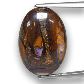 12.14캐럿 천연 멀티컬러 볼더 오팔, 타원형 컷, 18.6×12.8 mm, 불투명체