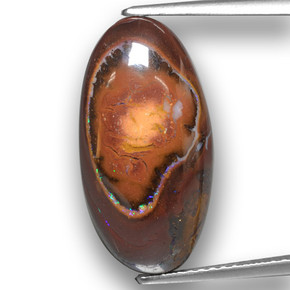 10.73캐럿 천연 멀티컬러 볼더 오팔, 타원형 컷, 19.9×10.4 mm, 불투명체