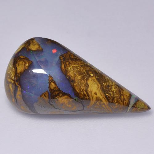 7.06캐럿 천연 멀티컬러 볼더 오팔, 배 모양, 22.4×11.7 mm, 불투명체