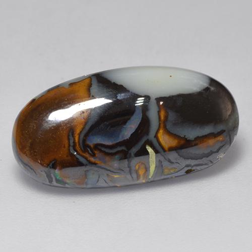 6.31캐럿 천연 멀티컬러 볼더 오팔, 타원형 컷, 19.7×10.1 mm, 불투명체
