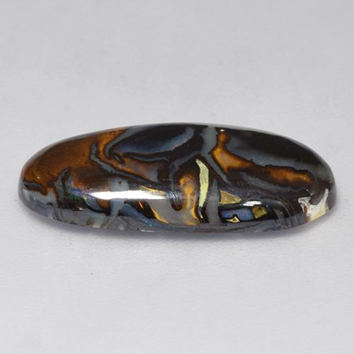 6.31캐럿 천연 멀티컬러 볼더 오팔, 타원형 컷, 19.7×10.1 mm, 불투명체