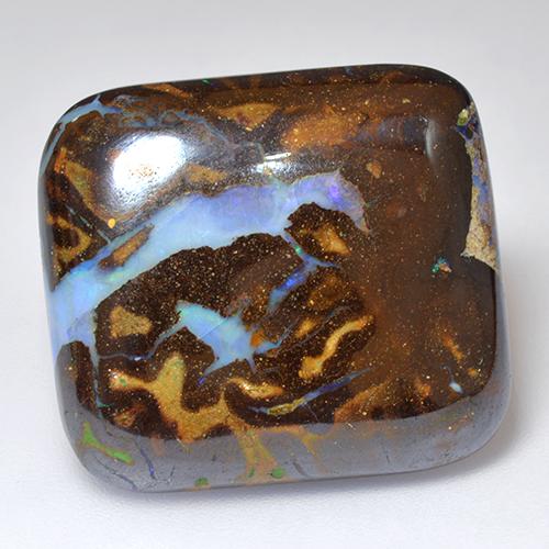 25.04캐럿 천연 멀티컬러 볼더 오팔, 쿠션 컷, 22.5×20.1 mm, 불투명체