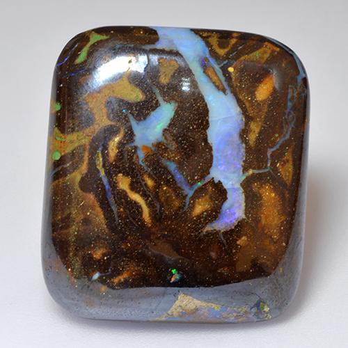25.04캐럿 천연 멀티컬러 볼더 오팔, 쿠션 컷, 22.5×20.1 mm, 불투명체
