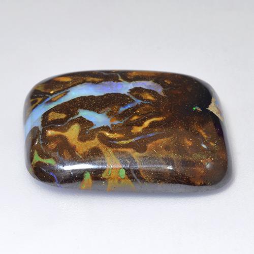 25.04캐럿 천연 멀티컬러 볼더 오팔, 쿠션 컷, 22.5×20.1 mm, 불투명체
