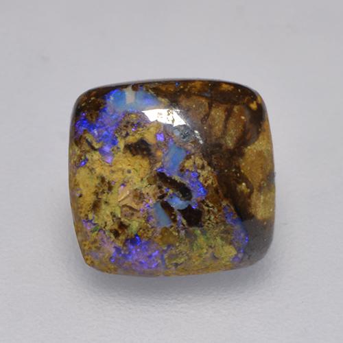 1.31캐럿 천연 멀티컬러 볼더 오팔, 쿠션 컷, 7.4×7.1 mm, 불투명체