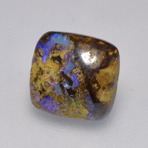 1.31캐럿 천연 멀티컬러 볼더 오팔, 쿠션 컷, 7.4×7.1 mm, 불투명체
