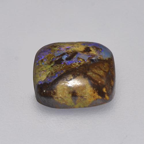 1.31캐럿 천연 멀티컬러 볼더 오팔, 쿠션 컷, 7.4×7.1 mm, 불투명체