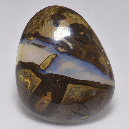 18.81캐럿 천연 멀티컬러 볼더 오팔, 멋진 모양, 23.4×19.2 mm, 투명한