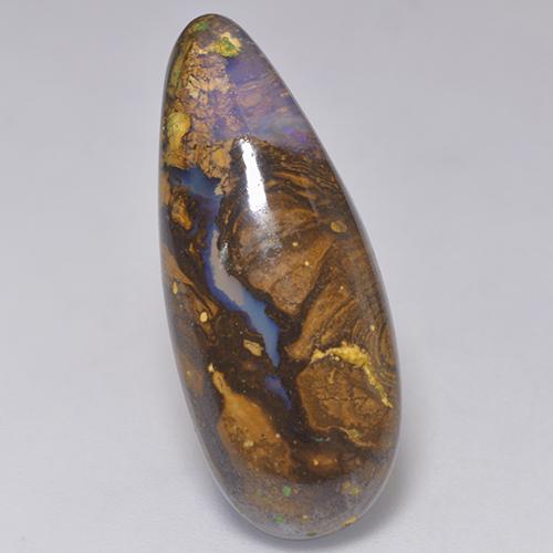 14.32캐럿 천연 멀티컬러 볼더 오팔, 배 모양, 26.9×10.8 mm, 투명한