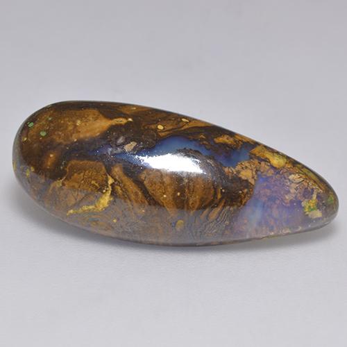 14.32캐럿 천연 멀티컬러 볼더 오팔, 배 모양, 26.9×10.8 mm, 투명한
