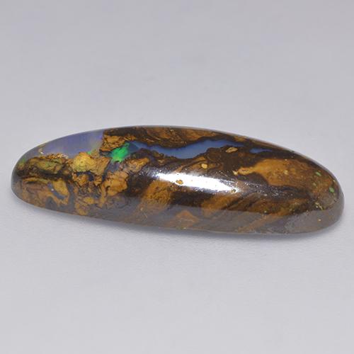 14.32캐럿 천연 멀티컬러 볼더 오팔, 배 모양, 26.9×10.8 mm, 투명한