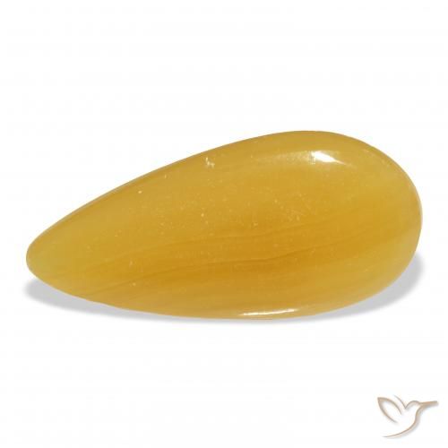 25.95ct 자연스러운 골든 오렌지 방해석, 배 모양, 투명한