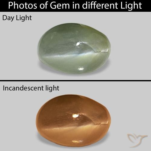 0.62캐럿 천연 미디엄 그린 Cat's Eye Alexandrite, 타원형, 불투명체