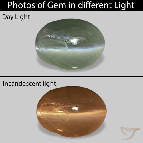 0.68ct 미디엄 그린 Cat's Eye Alexandrite, 타원형, 불투명체