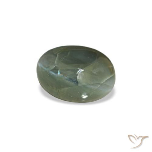 0.44캐럿 천연 미디엄 그린 Cat's Eye Alexandrite, 타원형 컷, 5.2×3.7 mm, 불투명체