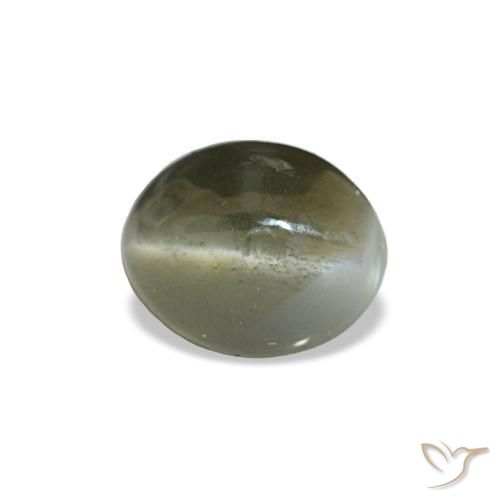 0.64캐럿 천연 옅은 녹색을 띤 회색 Cat's Eye Alexandrite, 타원형 컷, 5.4×4.3 mm, 불투명체