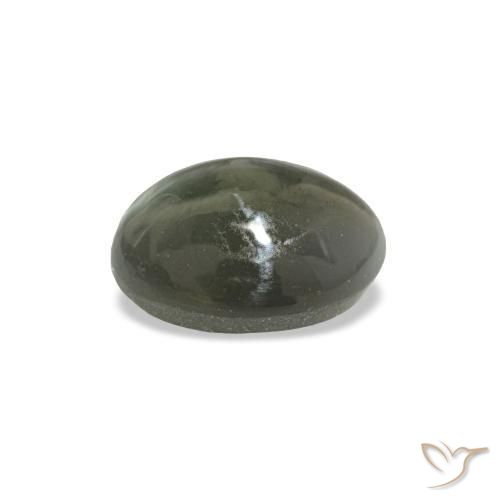 0.64캐럿 천연 옅은 녹색을 띤 회색 Cat's Eye Alexandrite, 타원형 컷, 5.4×4.3 mm, 불투명체