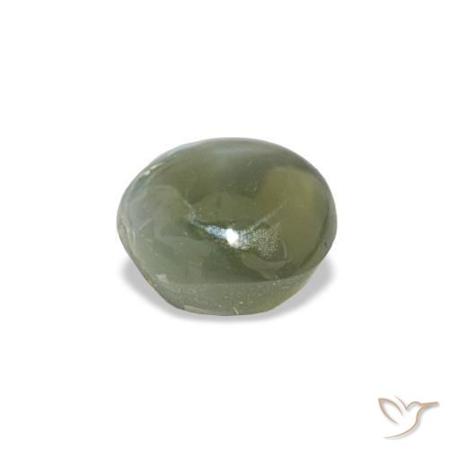 0.60캐럿 천연 미디엄 그린 Cat's Eye Alexandrite, 타원형 컷, 4.8×4.5 mm, 불투명체