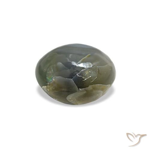 0.79캐럿 천연 미디엄 그레이 Cat's Eye Alexandrite, 타원형 컷, 5.3×4.7 mm, 불투명체
