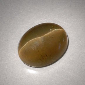 3.11캐럿 천연 녹빛 골든 Cat's Eye Apatite, 타원형 컷, 9.2×7.1 mm, 투명한