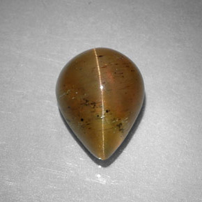 2.97캐럿 천연 허니 Cat's Eye Apatite, 배 모양, 9.6×7.6 mm, 투명한