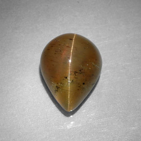 2.97캐럿 천연 허니 Cat's Eye Apatite, 배 모양, 9.6×7.6 mm, 투명한