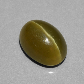 5.85캐럿 천연 골든 그린 아파타이트 캣츠아이, 타원형 컷, 11.8×8.7 mm, 투명한