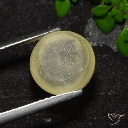 4.18캐럿 천연 뉴트럴 옐로우 캣츠아이 아파타이트, 라운드 컷, 투명한