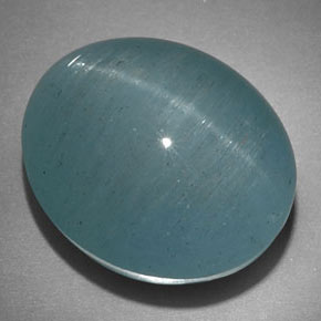22.18캐럿 천연 블루그린 Cat's Eye Aquamarine, 타원형 컷, 17.9×15.1 mm, 투명한