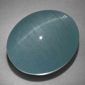 22.18캐럿 천연 블루그린 Cat's Eye Aquamarine, 타원형 컷, 17.9×15.1 mm, 투명한