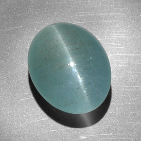 12.68캐럿 천연 블루그린 Cat's Eye Aquamarine, 타원형 컷, 16.1×12.4 mm, 투명한