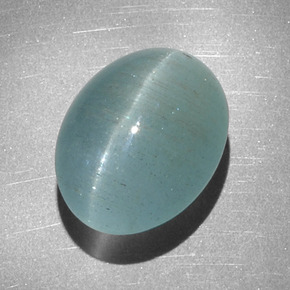 12.68캐럿 천연 블루그린 Cat's Eye Aquamarine, 타원형 컷, 16.1×12.4 mm, 투명한