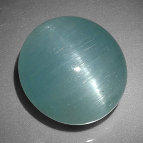 12.01캐럿 천연 블루그린 Cat's Eye Aquamarine, 타원형 컷, 14.4×13.4 mm, 투명한